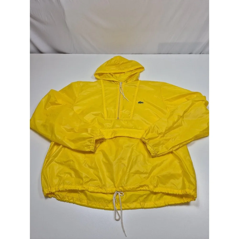 VTG Izod Lacoste Jacket Mens XL Yellow Hooded Anorak 1/4 Zip Windbreaker FLAW